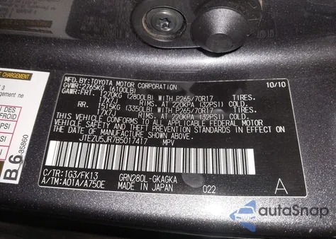 2011 Toyota 4Runner Sr5 V6 from USA, damaged, VIN JTEZU5JR7B5017417